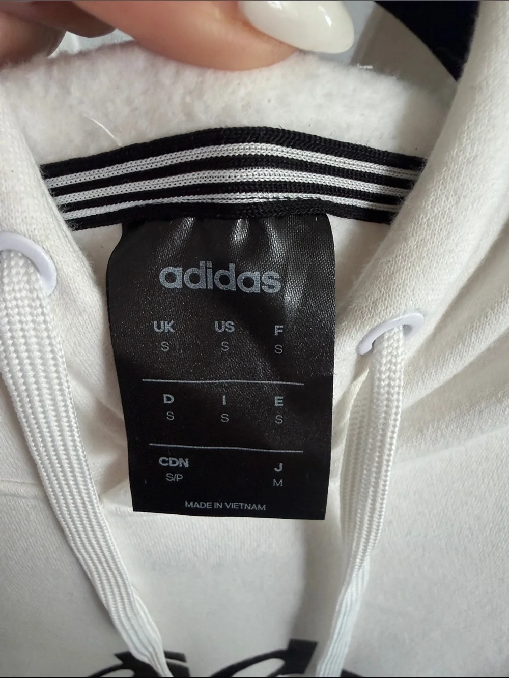 adidas White Hoodie Sweatshirt with Black Three-Stripes